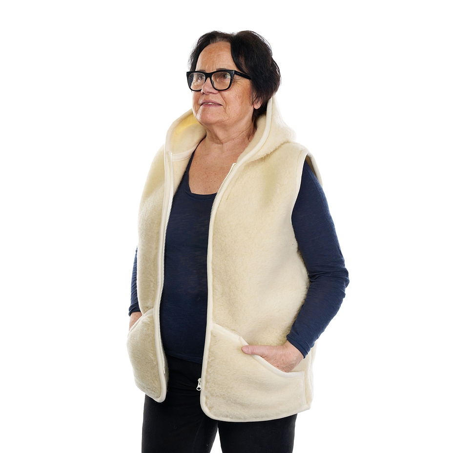 Gilet van Merinowol met capuchon natuurlijk