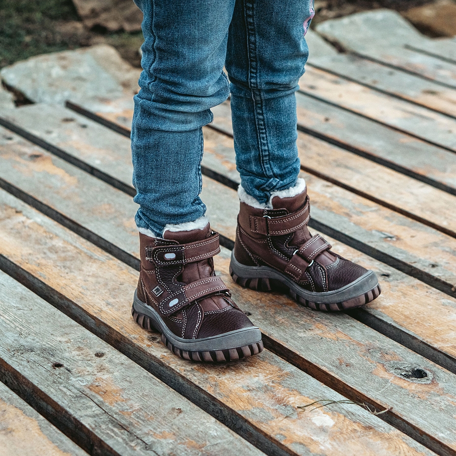 Kinderschoenen met schapenwol Bobo, bruin