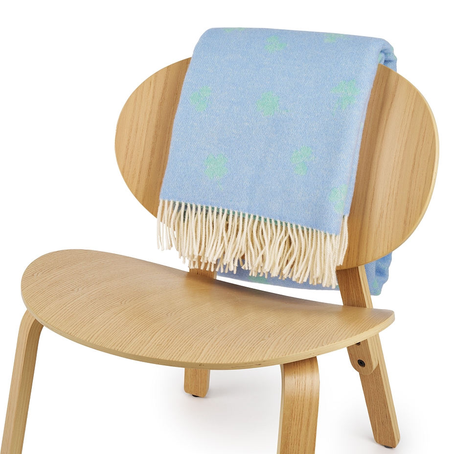 Wollen plaid Klavertje vier, blauwgroen